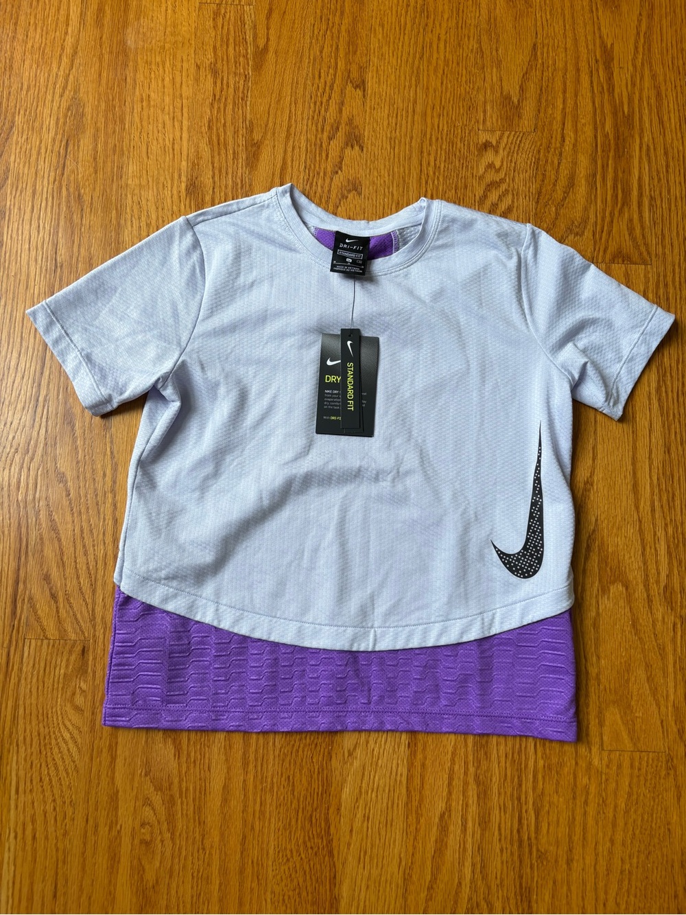 Nike White & Purple Layered Look Short Sleeve Tee